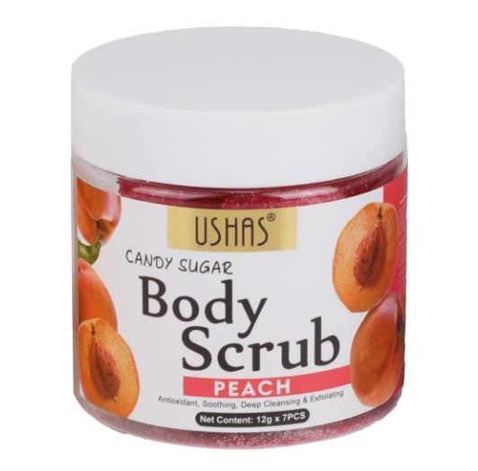 Scrub de Corp USHAS Candy Sugar cu Piersica 12g x 7 buc , Exfoliere Delicata si Revitalizare
