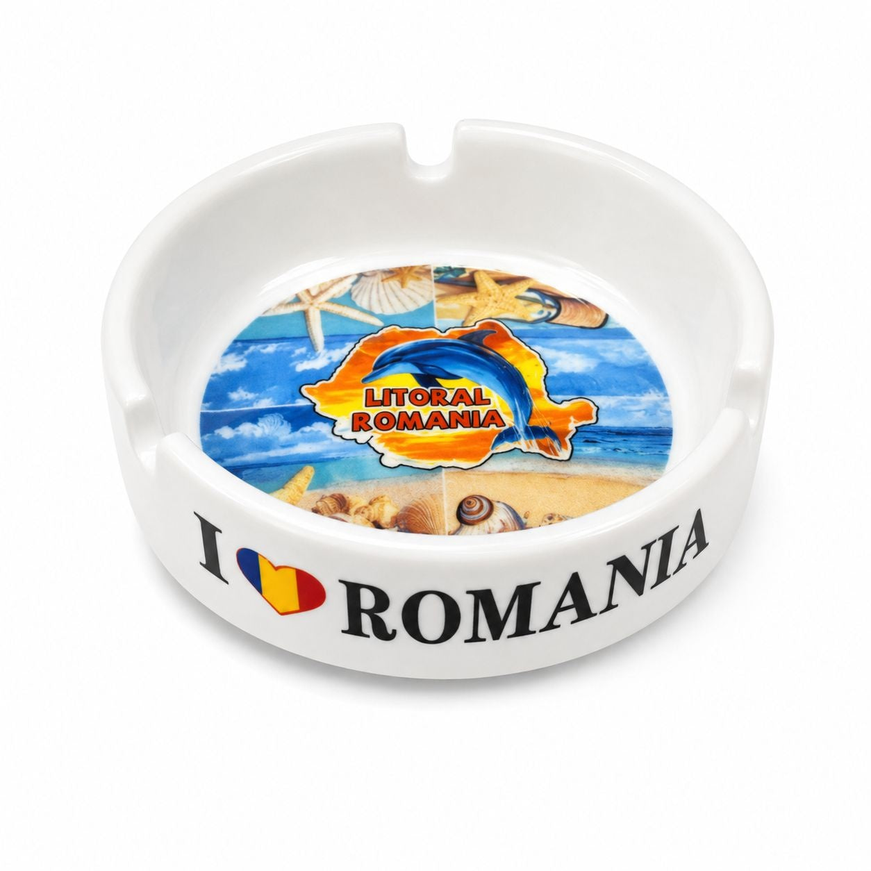 Scrumieră Suvenir „I Love Romania – Litoral România” din Ceramică, Decor Marin