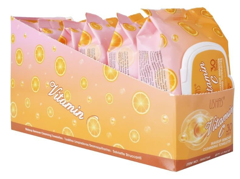 servetele Demachiante USHAS Vitamin C Make-Up Remover , 30 Bucati cu Vitamina C pentru o Curatare Revitalizanta