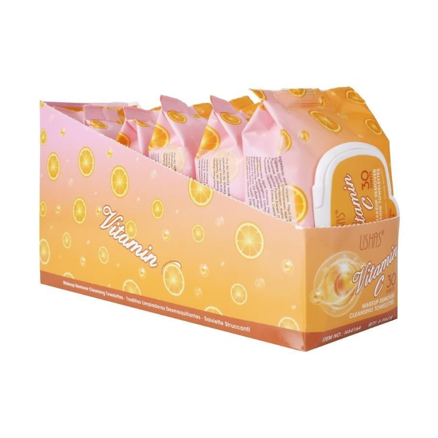 servetele Demachiante USHAS Vitamin C Make-Up Remover , 30 Bucati cu Vitamina C pentru o Curatare Revitalizanta