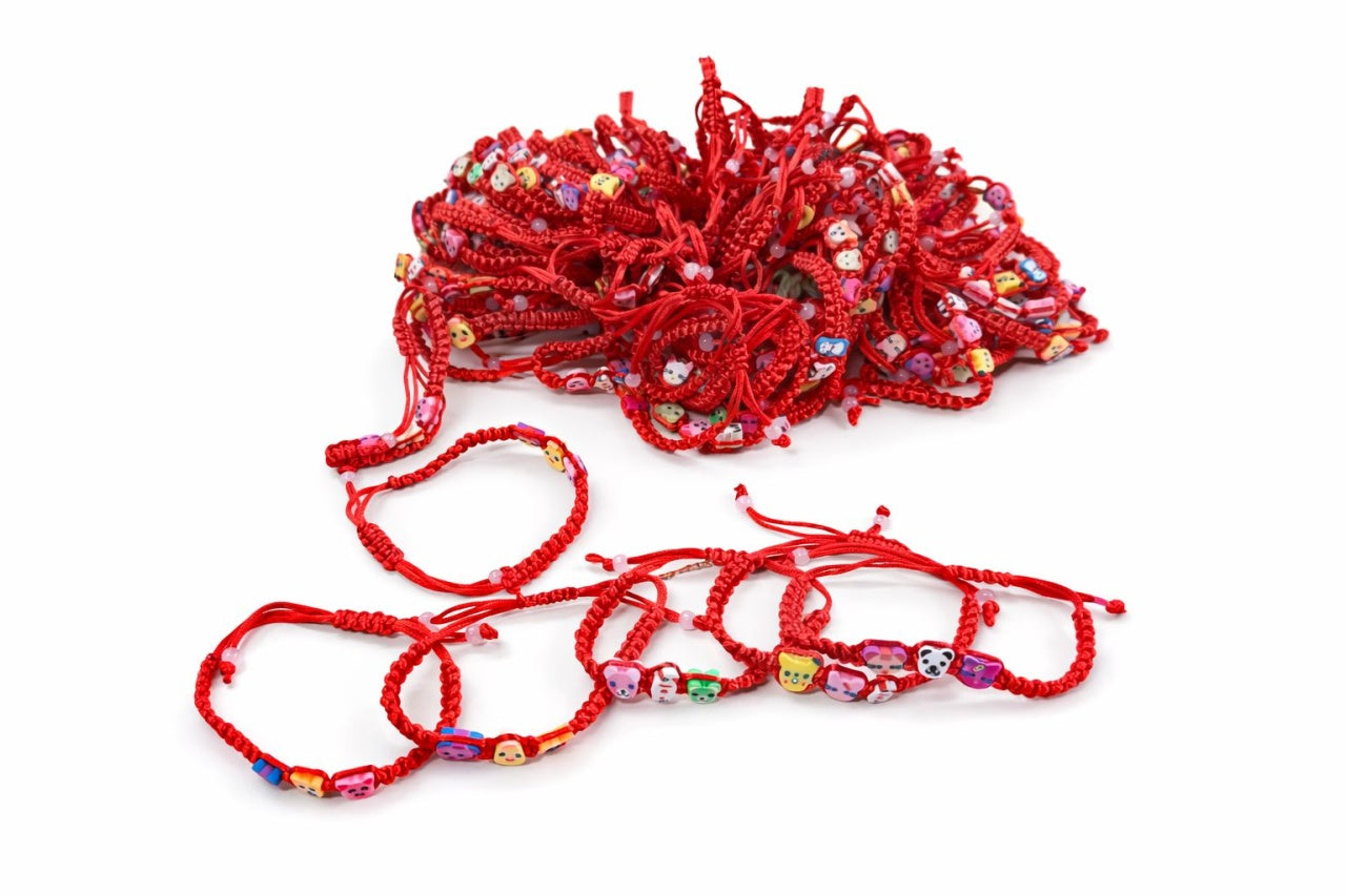 Set 10 bratari martisor copii cu snur impletit gros si figurine animalute 12cm
