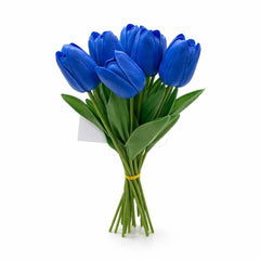 Set 10 lalele artificiale albastru intens soft touch, fir individual 33cm