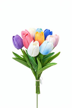 Set 10 lalele artificiale mix color, soft touch, inaltime 33 cm