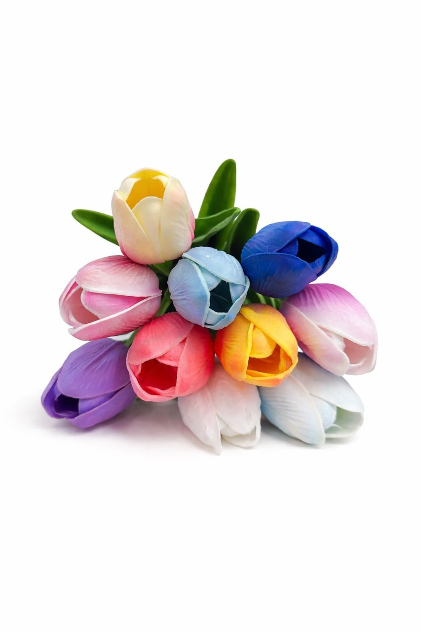 Set 10 lalele artificiale mix color, soft touch, inaltime 33 cm