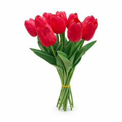 Set 10 lalele artificiale rosu intens soft touch, fir individual