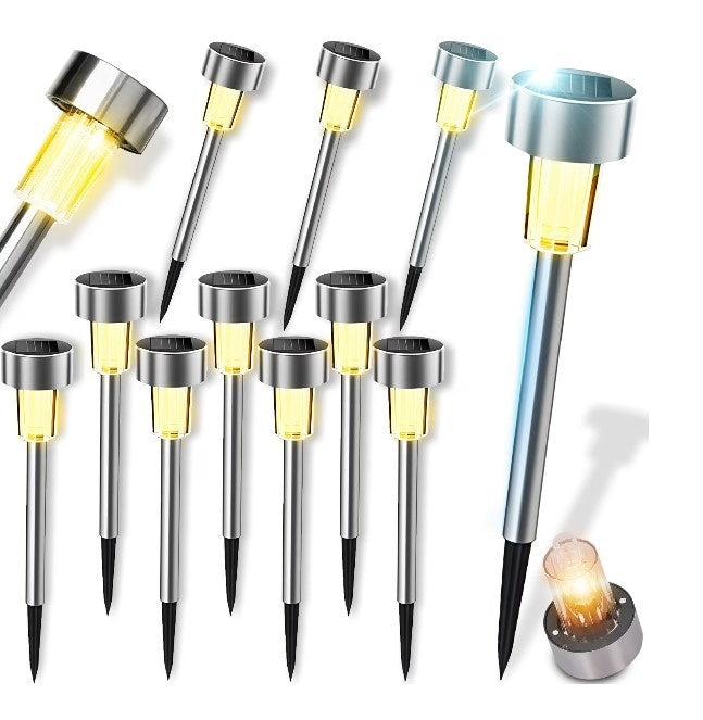 Set 10 Lampi Solare Gradina LED, Lumina Calda, Inox, Tarus Exterior, 36 cm
