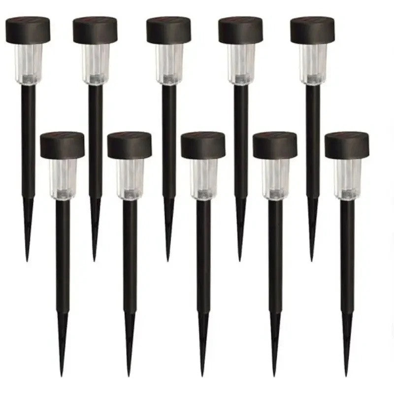 Set 10 Lumini Solare LED pentru Grădină, Plastic Negru, Lumină Rece