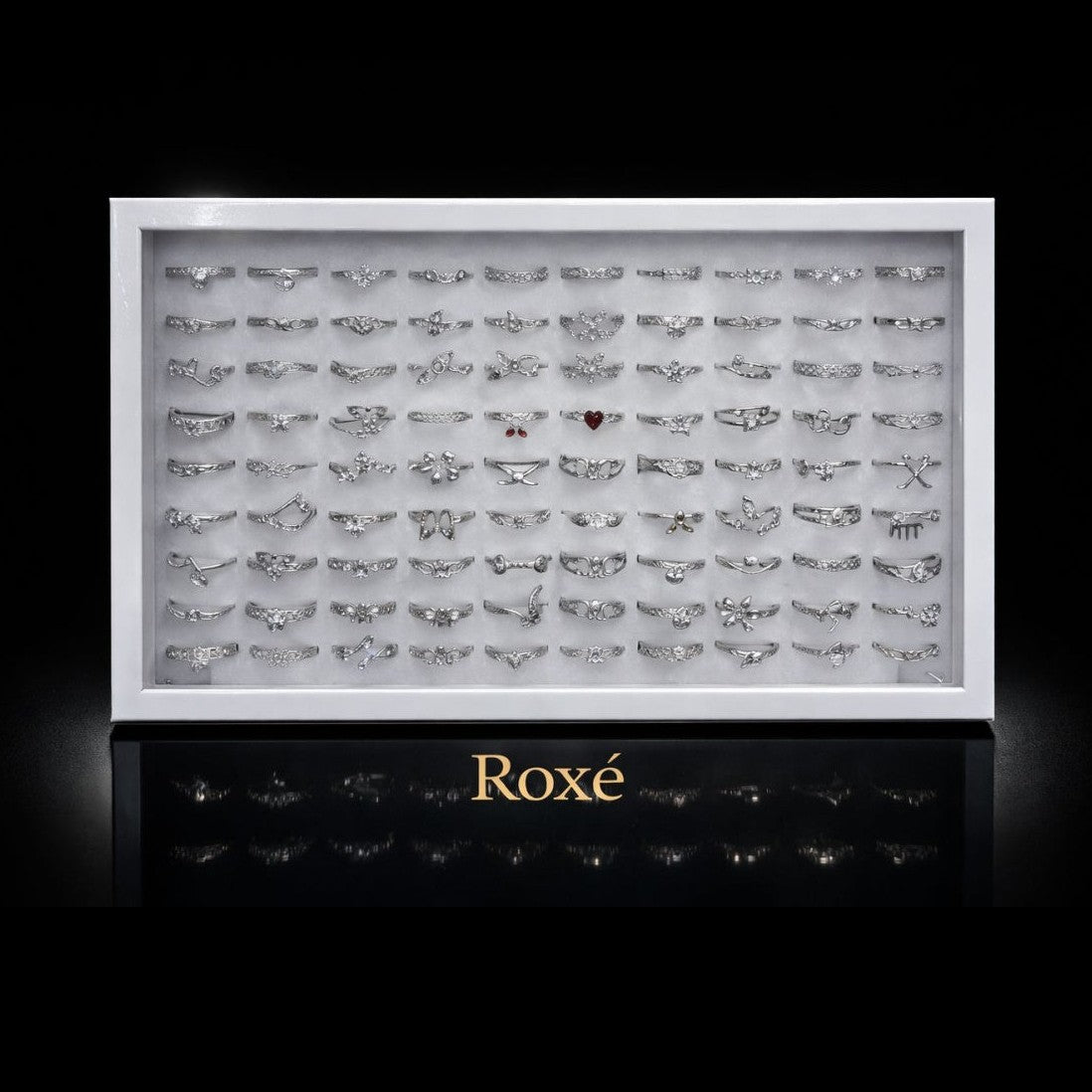 Set 100 inele argintii dama, modele diverse, marime reglabila, colectie eleganta ROXE
