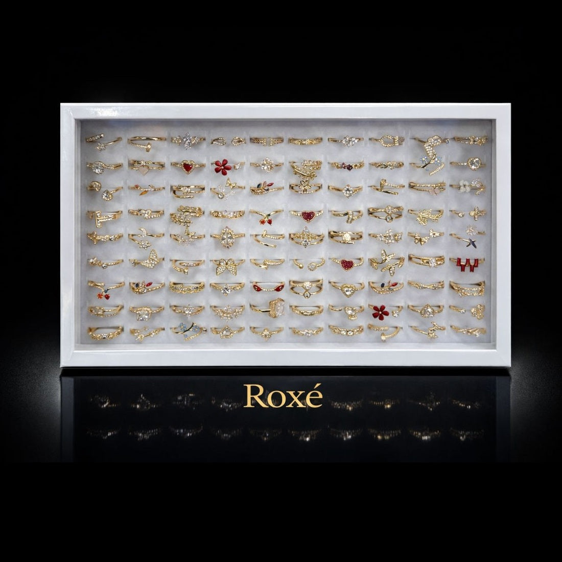 Set 100 inele aurii dama, modele diverse, marime reglabila, colectie eleganta ROXE