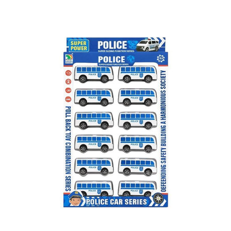 Set 12 Autobuze Politie SWAT Pioneer Pull-Back , Jucarie Educativa Copii 3+ SUPER POWER