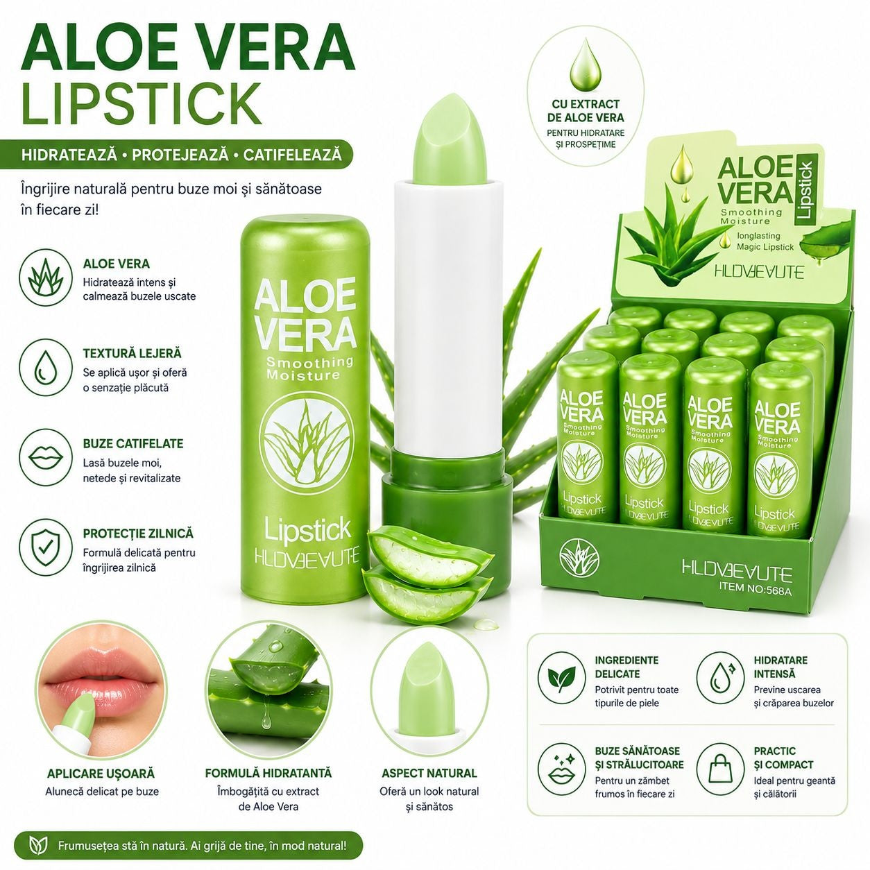 Set 12 Balsam de Buze cu Aloe Vera – Hidratare Intensă, Protecție și Catifelare