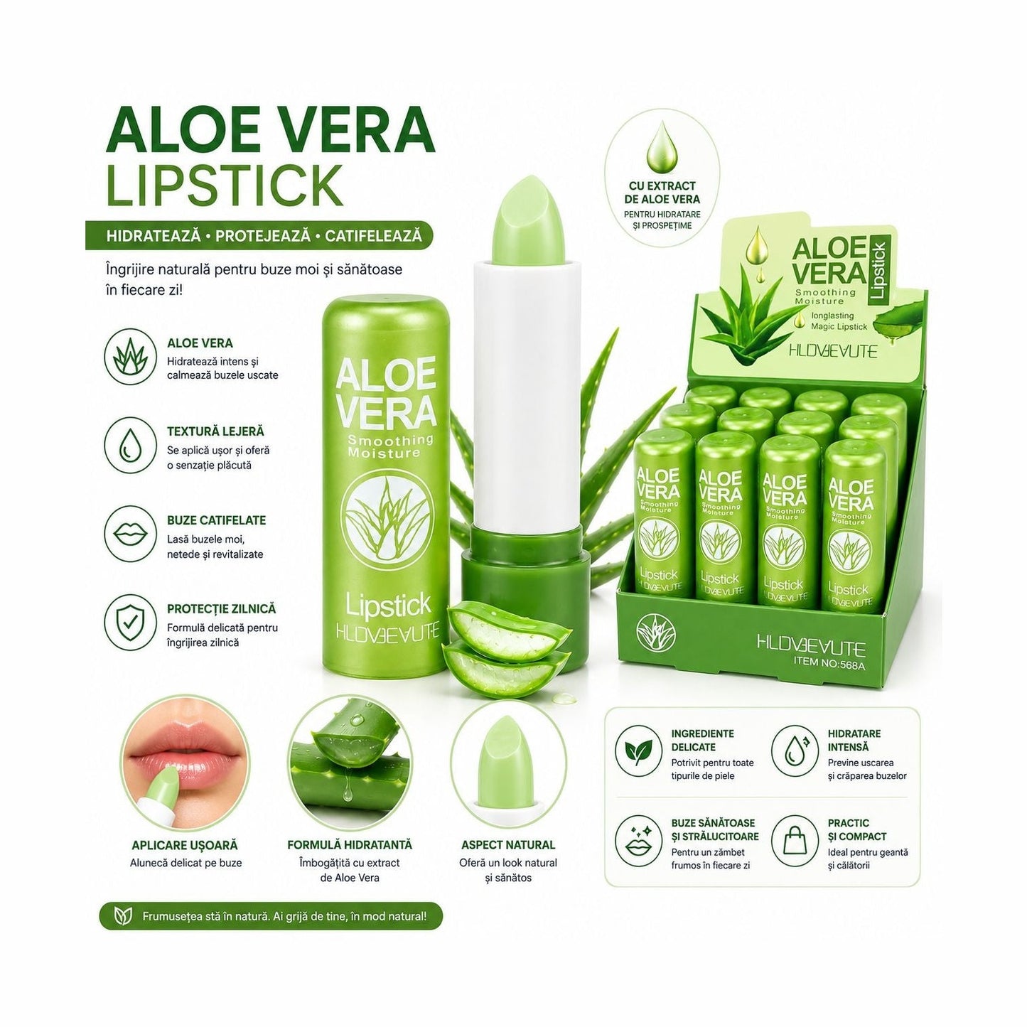 Set 12 Balsam de Buze cu Aloe Vera – Hidratare Intensă, Protecție și Catifelare