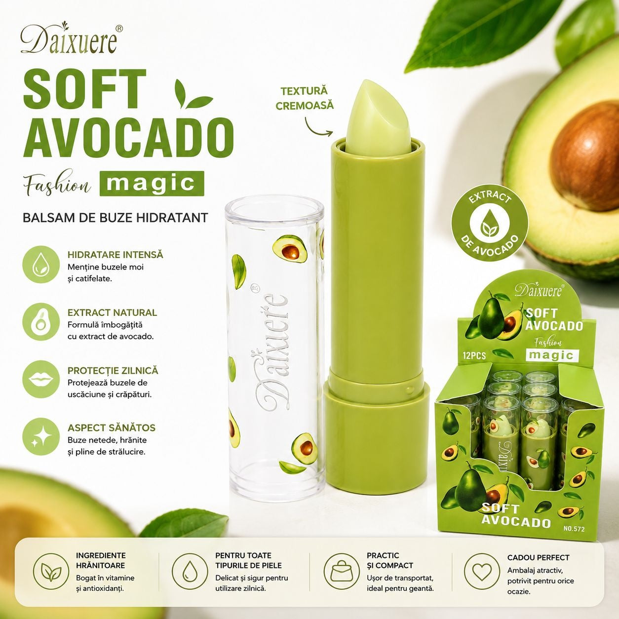 Set 12 Balsam de Buze cu Avocado – Hidratare Intensă și Îngrijire Naturală pentru Buze Catifelate
