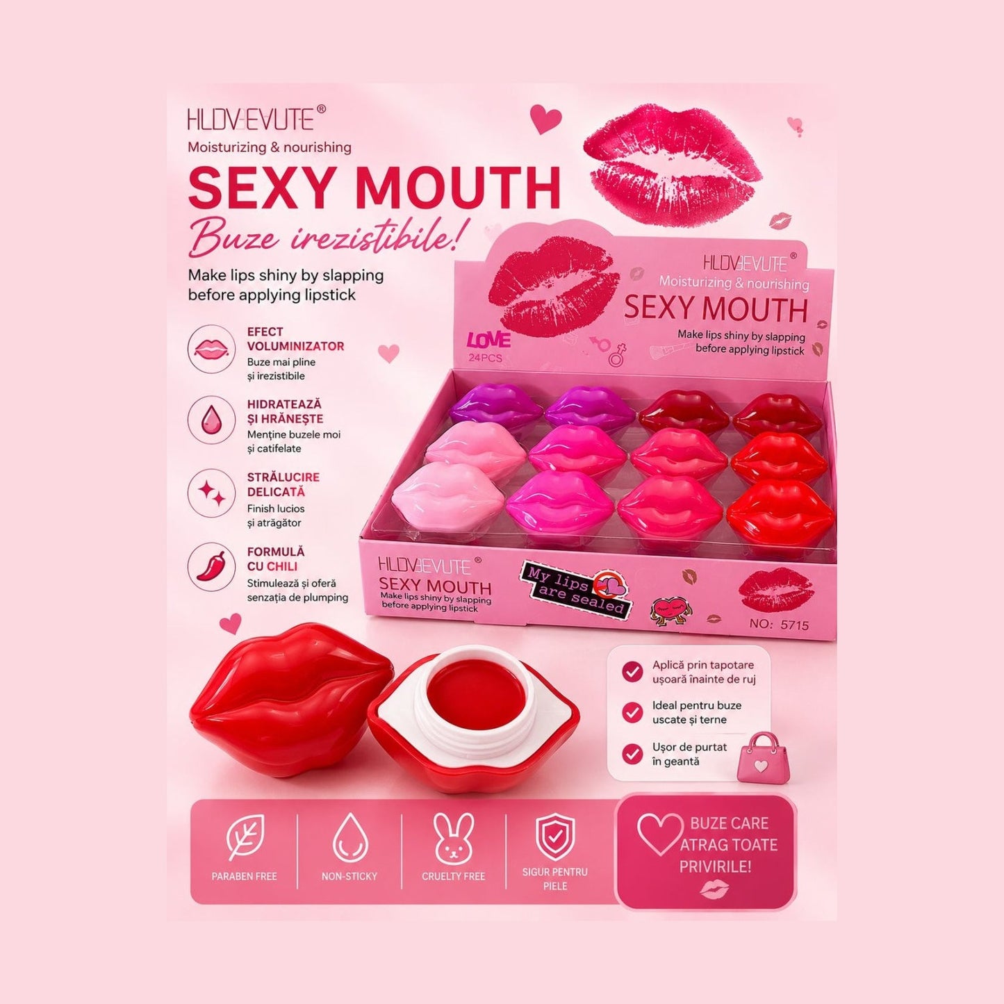Set 12 Balsamuri de Buze Volumizatoare Sexy Mouth – Hidratante, Efect Plumping și Strălucire Intensă