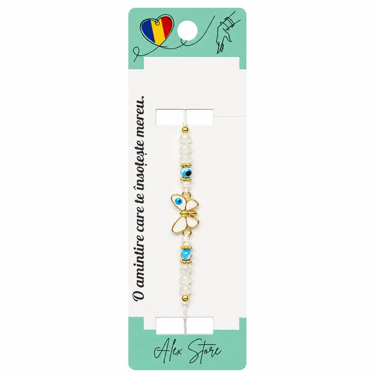 Set 12 Brățări cu Pandantiv Fluturaș, Reglabile, Multicolore, Mărgele Decorative și Accente Aurii