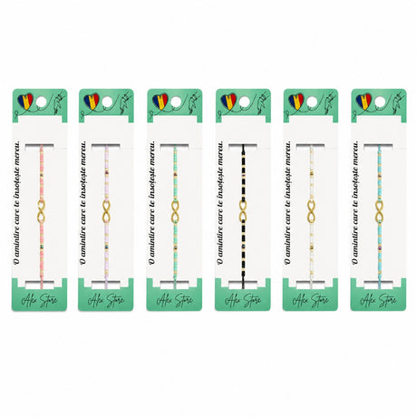 Set 12 Brățări cu Pandantiv Infinit, Reglabile, Multicolore, Mărgele Decorative și Accente Aurii