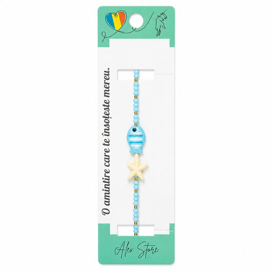 Set 12 Brățări cu Pandantiv Peștișor și Stea de Mare, Reglabile, Multicolore
