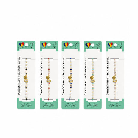 Set 12 Brățări cu Pandantiv Scoici, Reglabile, Multicolore, cu Perle Decorative și Detalii Aurii