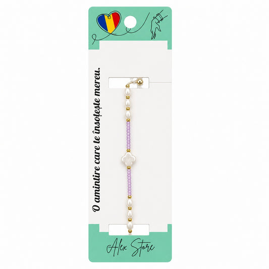 Set 12 Brățări cu Trifoi Sidef, Reglabile, Multicolore, cu Perlute Decorative
