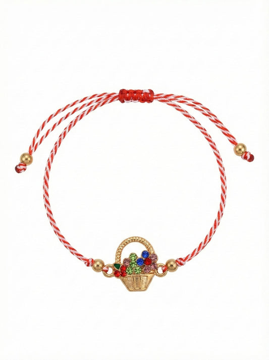 Set 12 Bratari Martisor Cosulet cu Flori si Buburuza, Auriu, Design Premium