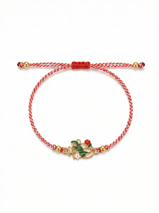 Set 12 Bratari Martisor Cosulet cu Flori si Buburuza, Snur Reglabil, 20x11 cm