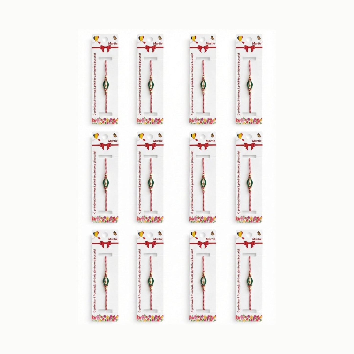 Set 12 Bratari Martisor Ghiocel Auriu Snur Alb Rosu Reglabile