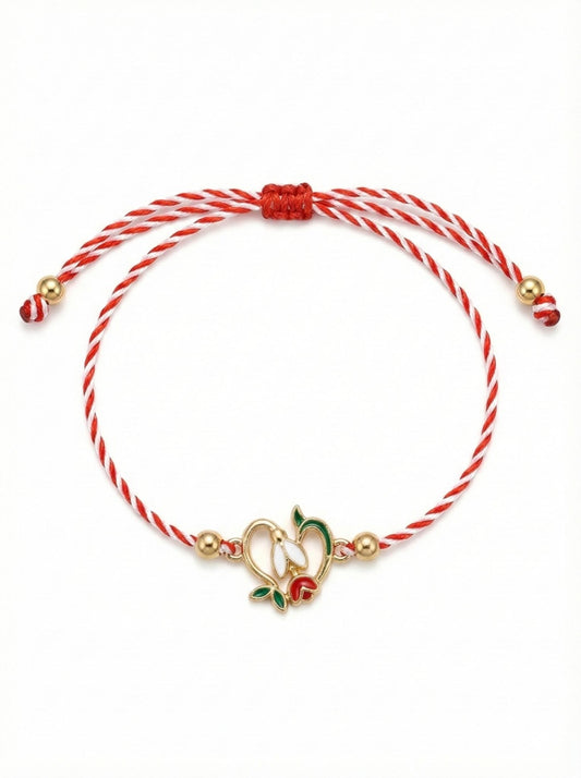 Set 12 Bratari Martisor Ghiocel cu boboc Rosu, simbol Norocos