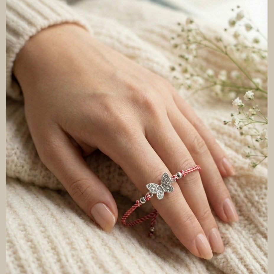 Set 12 bratari Martisor reglabile, Fluture cu cristale, Cadou 1 Martie