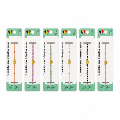 Set 12 Brățări Reglabile cu Pandantiv Inimă Aurie – Brățări Colorate de Mână