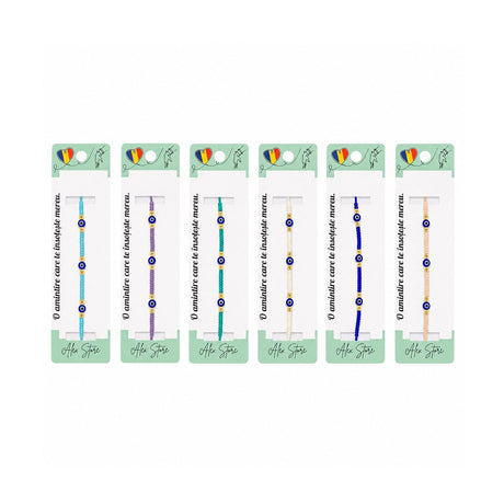 Set 12 Brățări Reglabile cu Pandantiv Ochi Protector – Mărgele Colorate, Accesorii Norocoase