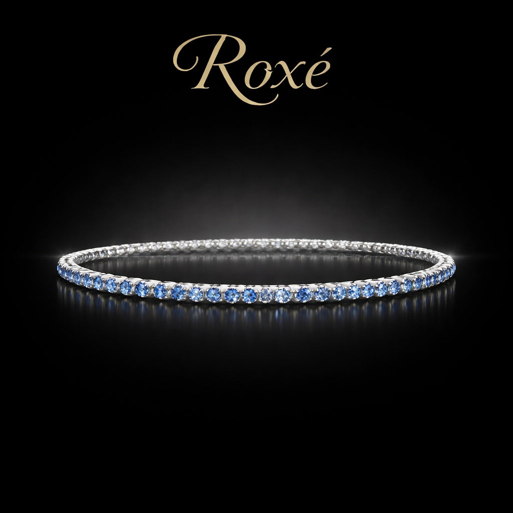 Set 12 bratari ROXE argintii elastice cu pietre albastre elegante