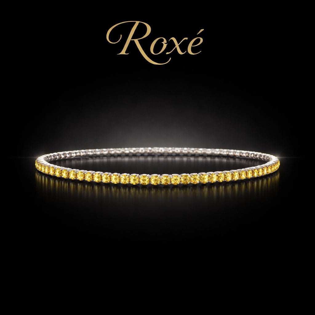 Set 12 bratari ROXE argintii elastice cu pietre galbene stralucitoare