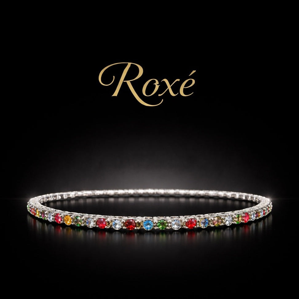Set 12 bratari ROXE argintii elastice cu pietre multicolore stralucitoare