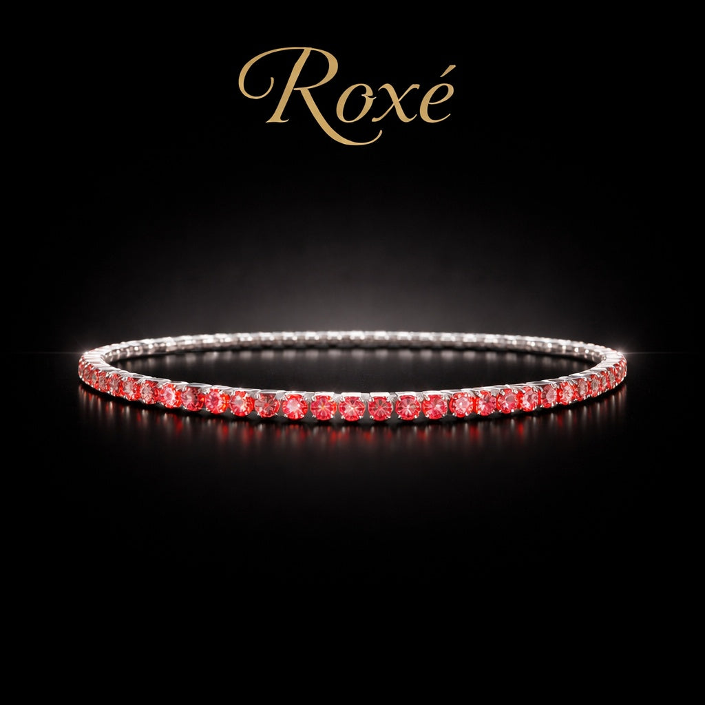 Set 12 bratari ROXE argintii elastice cu pietre rosii deschise stralucitoare