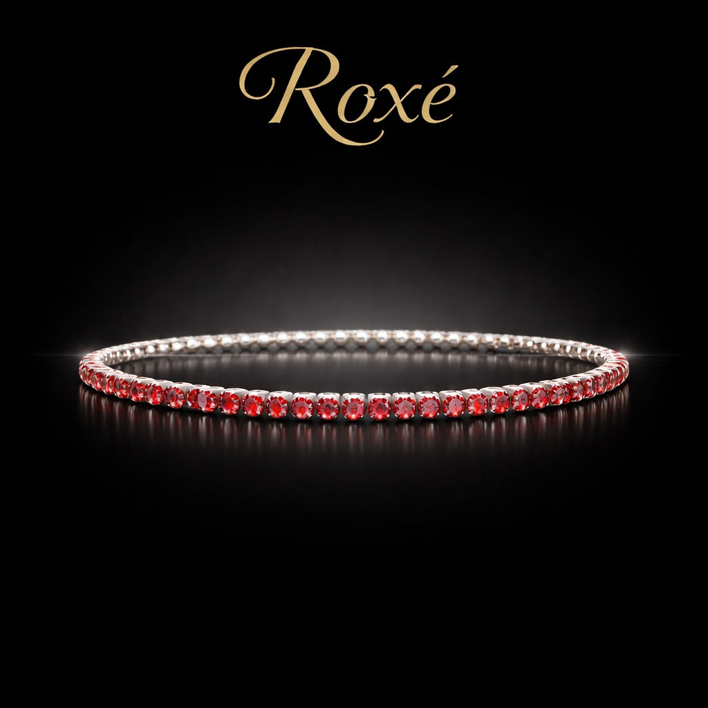 Set 12 bratari ROXE argintii elastice cu pietre rosii elegante