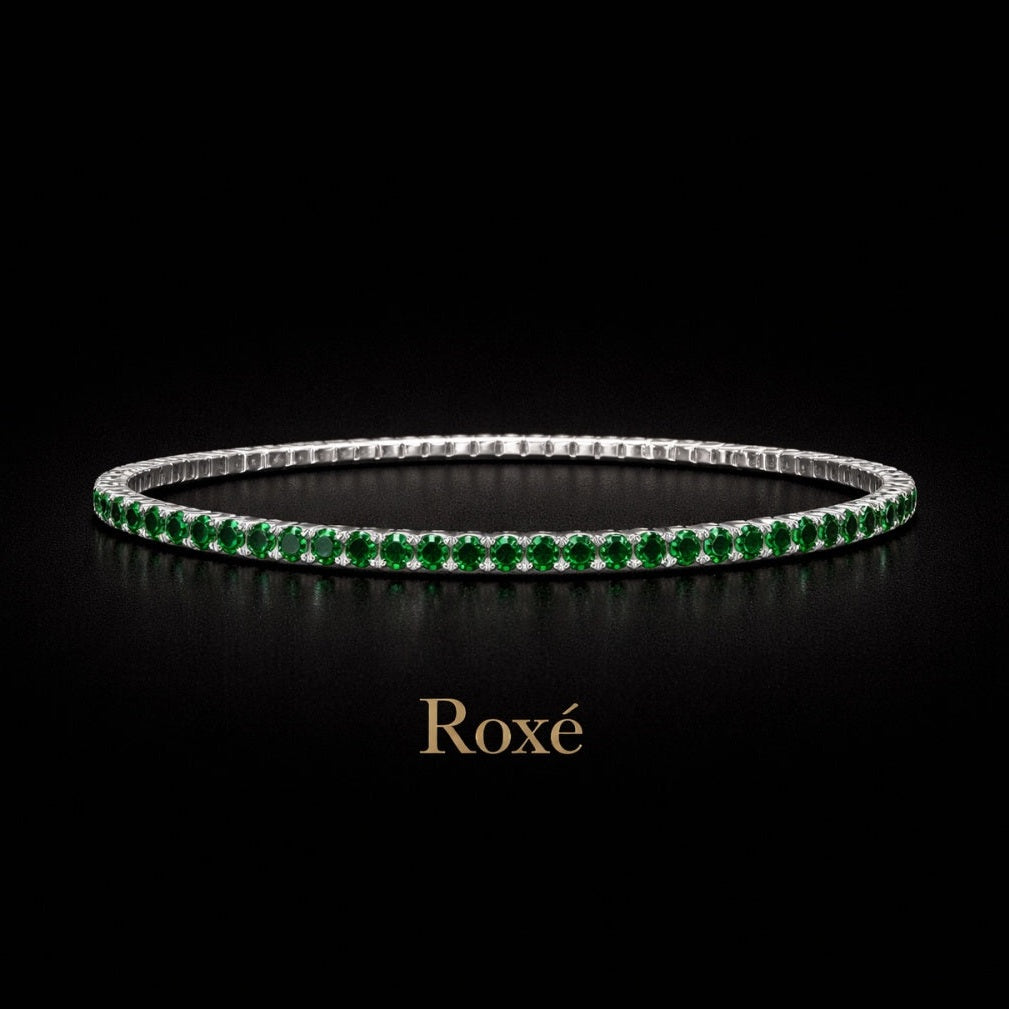 Set 12 bratari ROXE argintii elastice cu pietre verde smarald stralucitoare