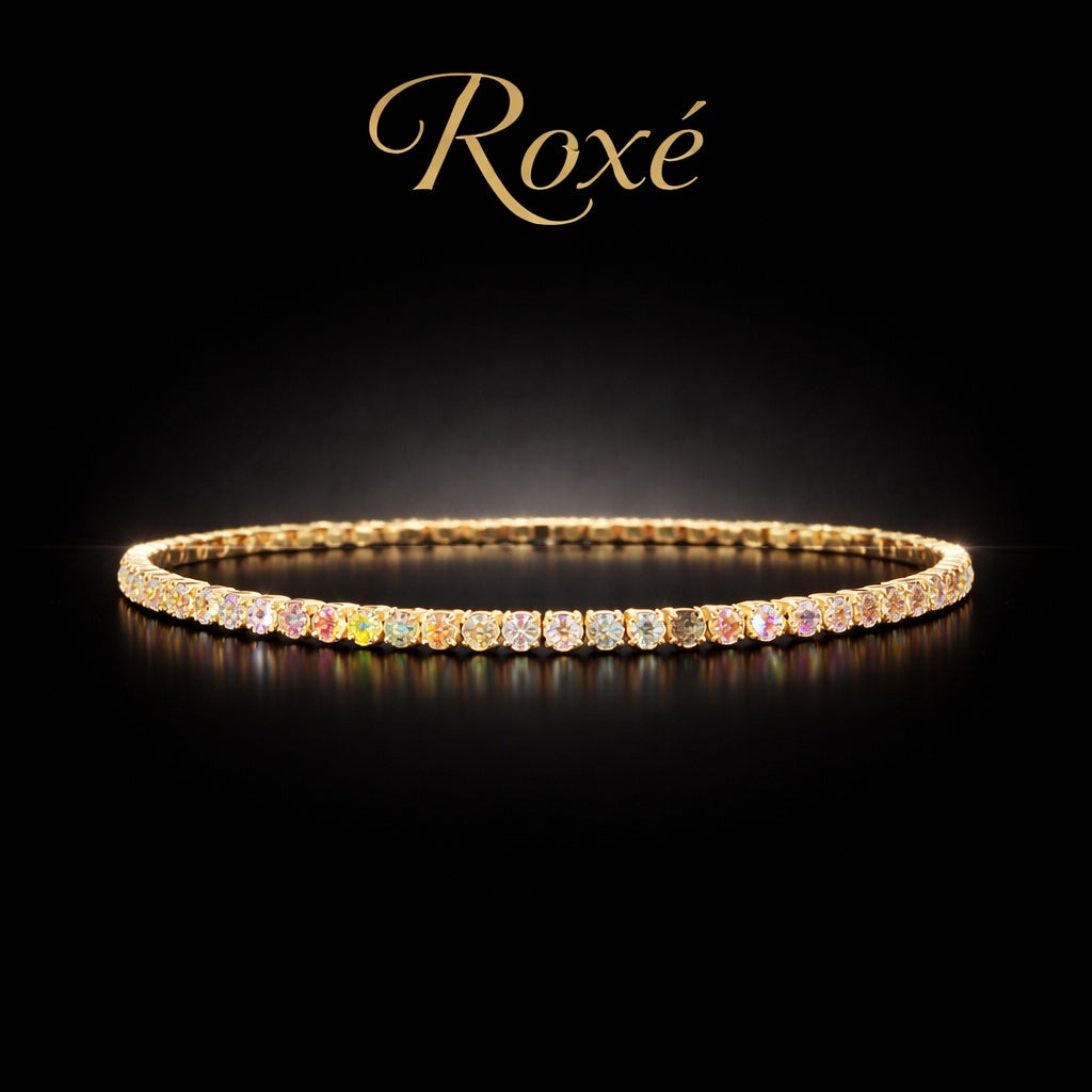 Set 12 bratari ROXE aurii elastice cu pietre albe reflectorizante elegante