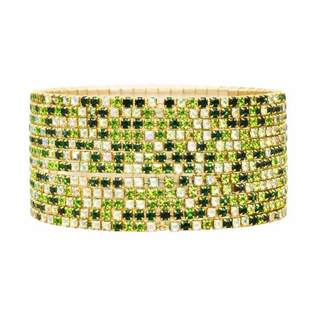 Set 12 bratari ROXE aurii elastice cu pietre albe si verde deschis si inchis