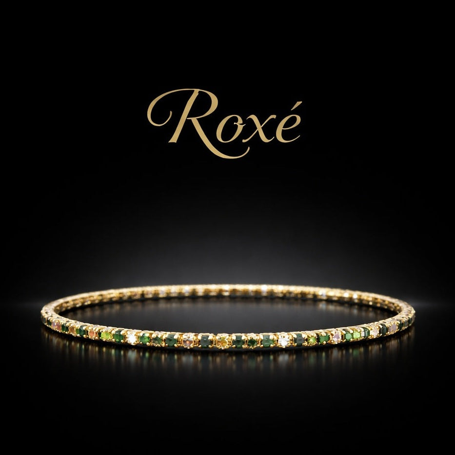 Set 12 bratari ROXE aurii elastice cu pietre albe si verde deschis si inchis