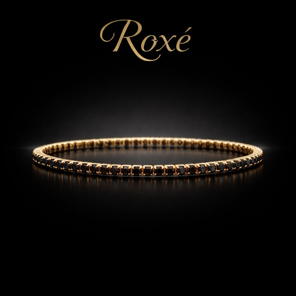Set 12 bratari ROXE aurii elastice cu pietre negre elegante