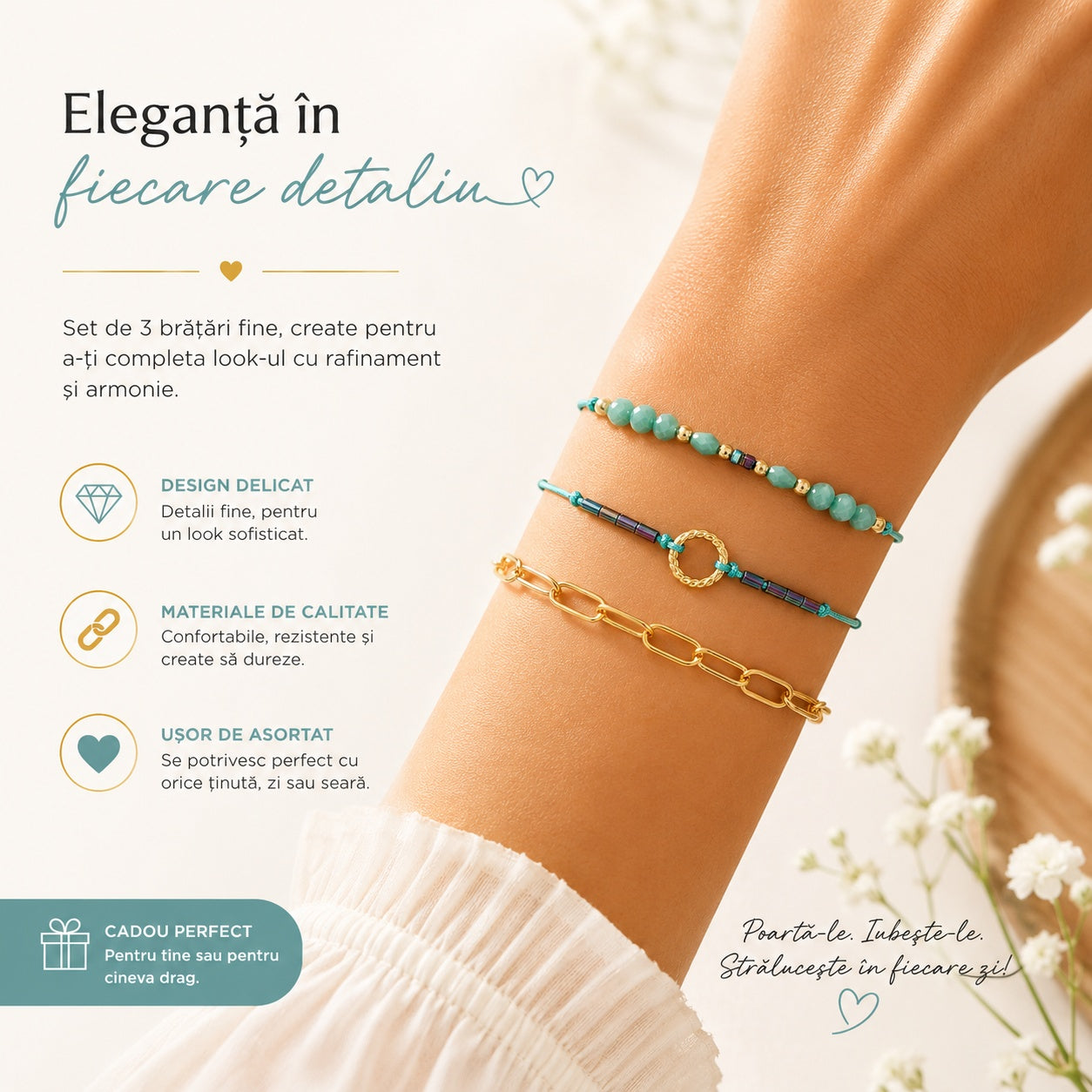 Set 12 Brățări Trio Handmade – 16 cm, Reglabile, Culori Diferite, Stil Elegant și Modern