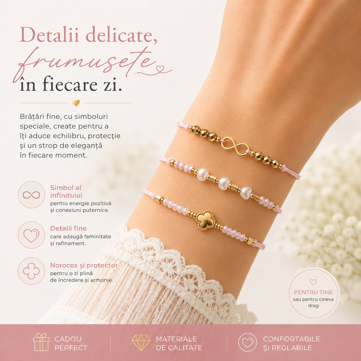 Set 12 Brățări Trio Handmade cu Infinit si Trifoi– 16 cm, Reglabile, Culori Diferite