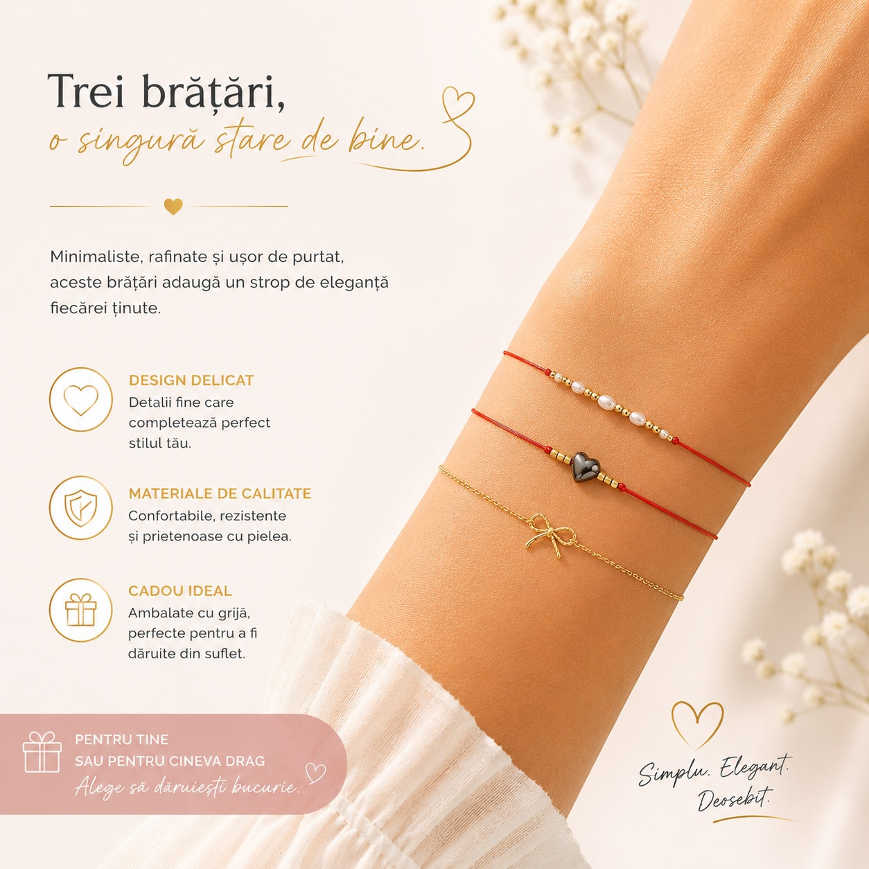 Set 12 Brățări Trio Handmade cu Inimioară și Fundiță – 16 cm, Reglabile, Culori Diferite