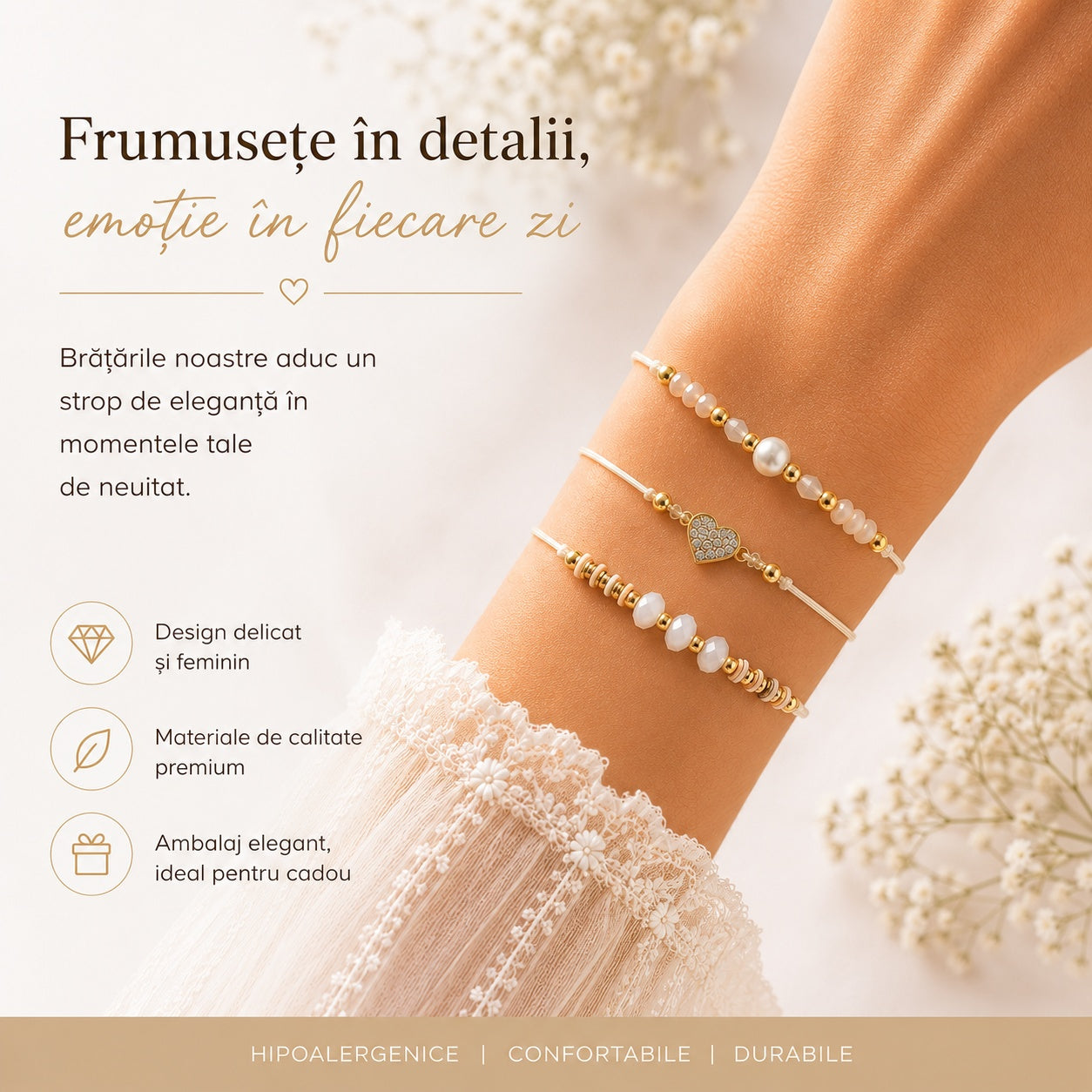 Set 12 Brățări Trio Inimioară Handmade – 16 cm, Reglabile, Culori Diferite, Elegante și Delicate