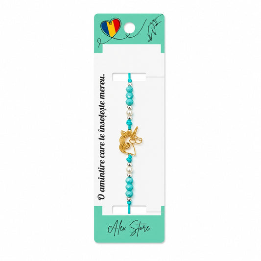 Set 12 Brățări Unicorn Reglabile, Multicolore, cu Mărgele Decorative și Charm Auriu