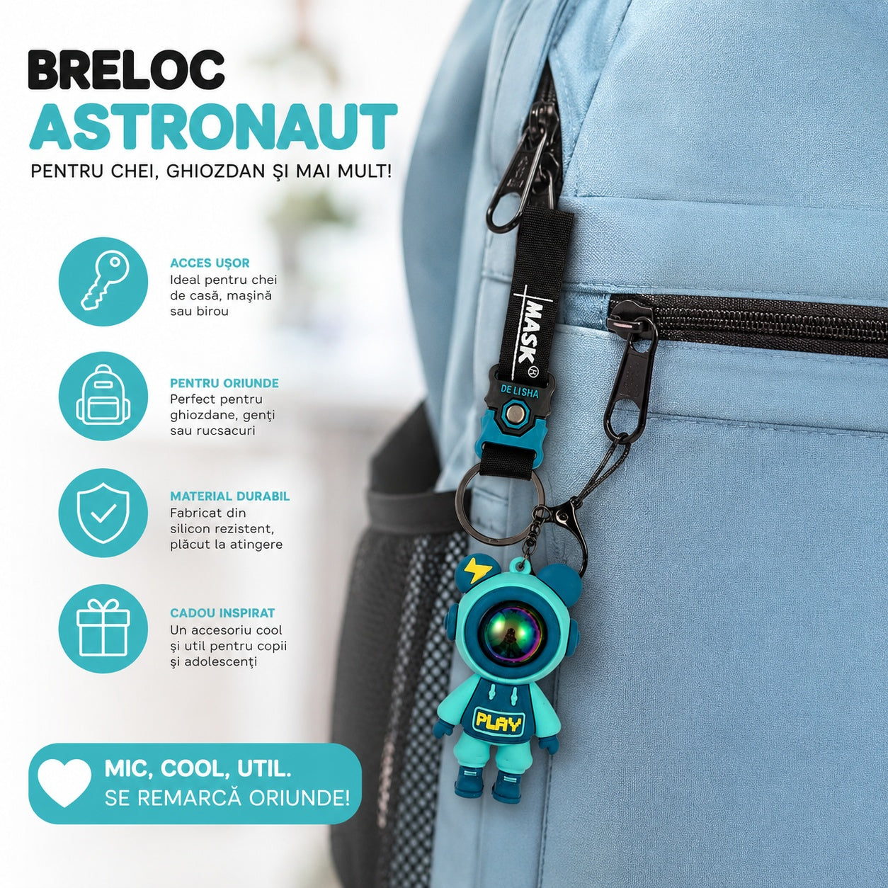 Set 12 Brelocuri Astronaut 7 cm pentru Chei și Ghiozdan – Diverse Culori, Model Space
