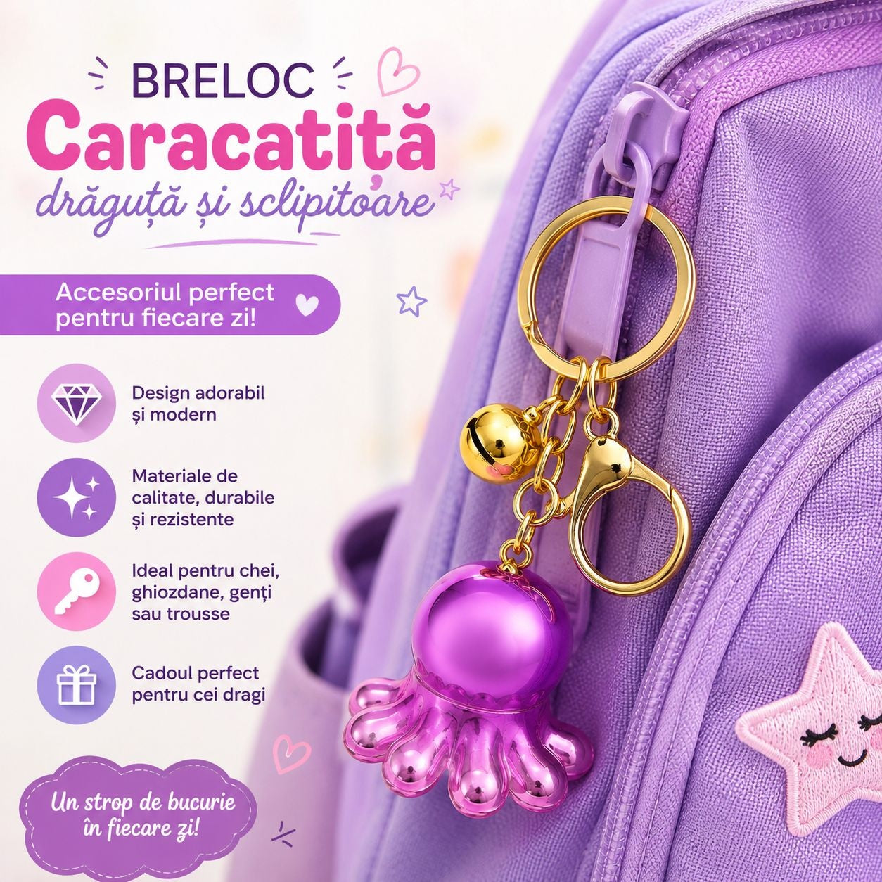 Set 12 Brelocuri Caracatiță 4 cm – Mix Culori, Accesorii Drăguțe pentru Chei, Ghiozdan și Geantă