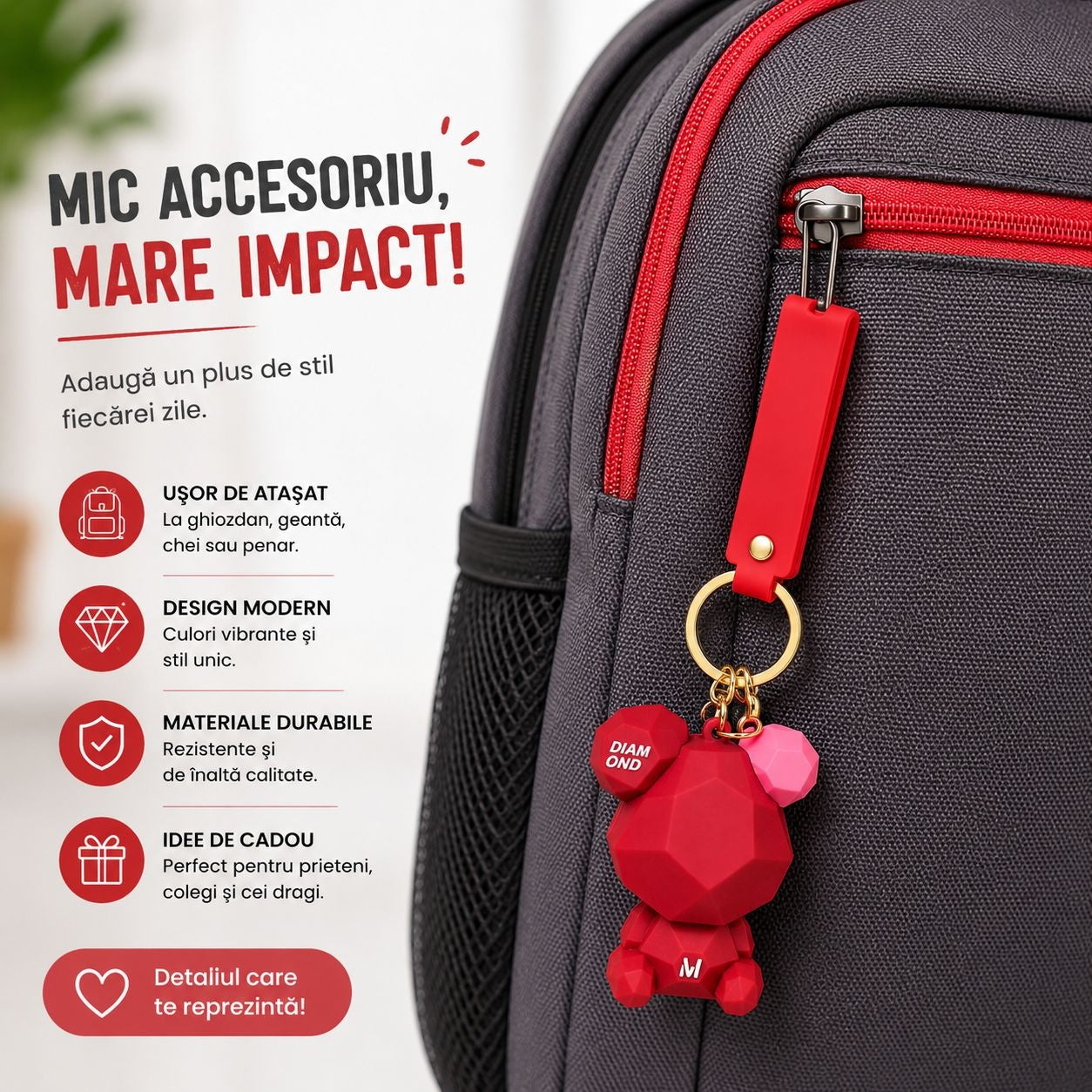 Set 12 Brelocuri Ursuleț 5,5 cm – Mix Culori, Accesorii pentru Chei și Ghiozdan