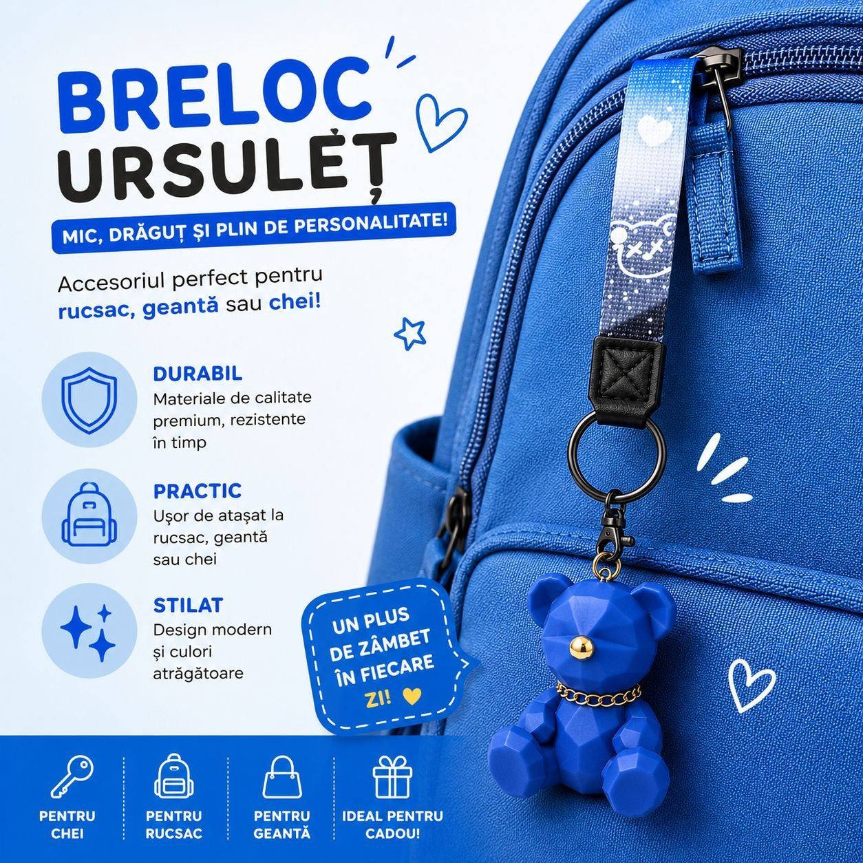 Set 12 Brelocuri Ursuleț 5 cm – Mix Culori, Accesorii pentru Chei, Ghiozdan și Geantă