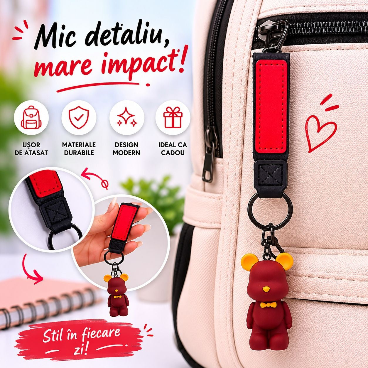 Set 12 Brelocuri Ursuleț 6 cm – Mix Culori, Accesorii pentru Chei și Ghiozdan